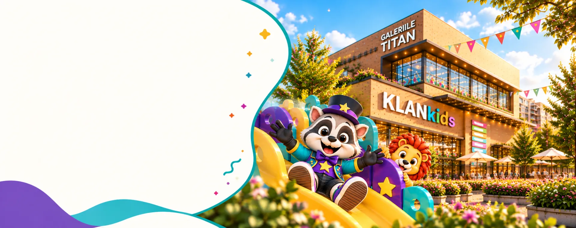 Personajele KLANkids în fața Galeriilor TITAN